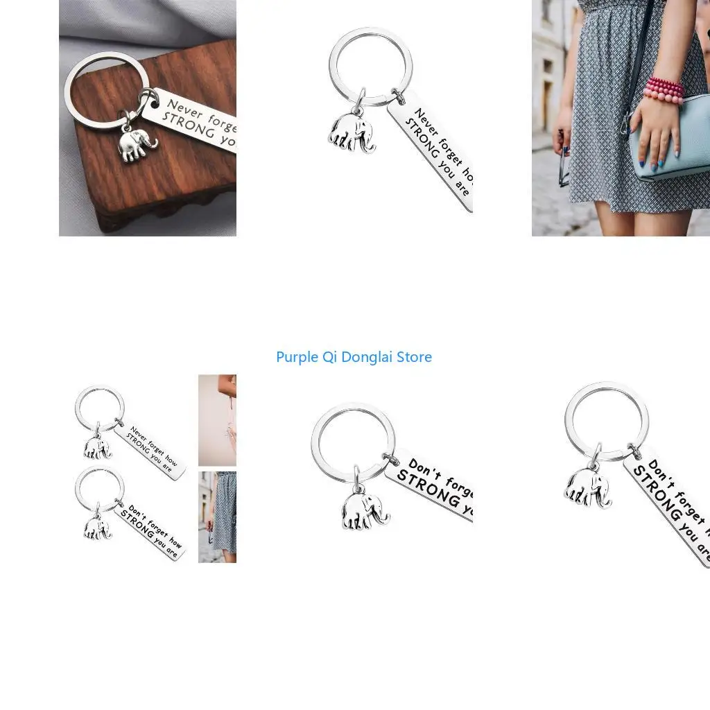L21E Elegant Metal Elephant Keychain Encouraging Never Forget Strong Motivational Decoration for Office or Home