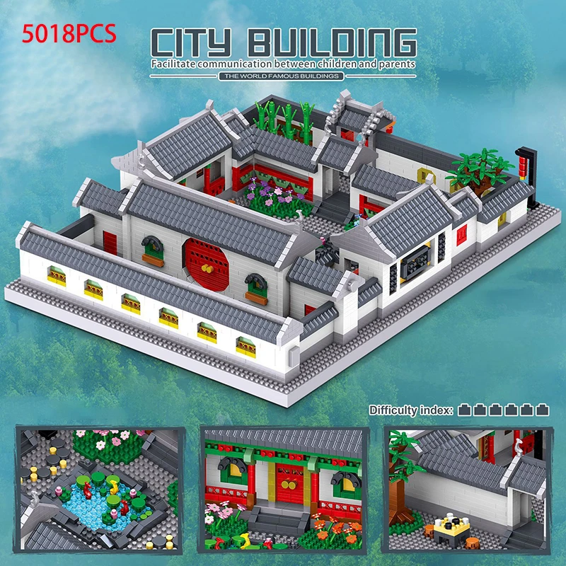 

5018 PCS Architecture Micro Building Blocks Children DIY Bricks Chinese House Courtyard Garden Model Toys Boys Girls Kids Gifts