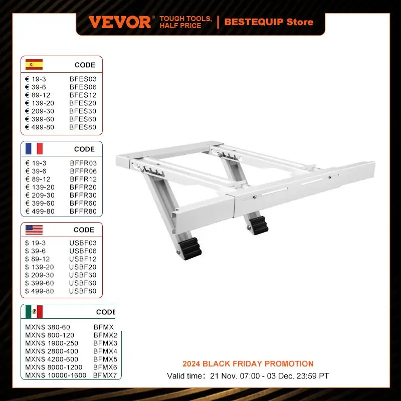 VEVOR Air Conditioner Support Bracket No Drilling Heavy Duty Steel Construction Fits Single or Double Hung Windows Home and RV