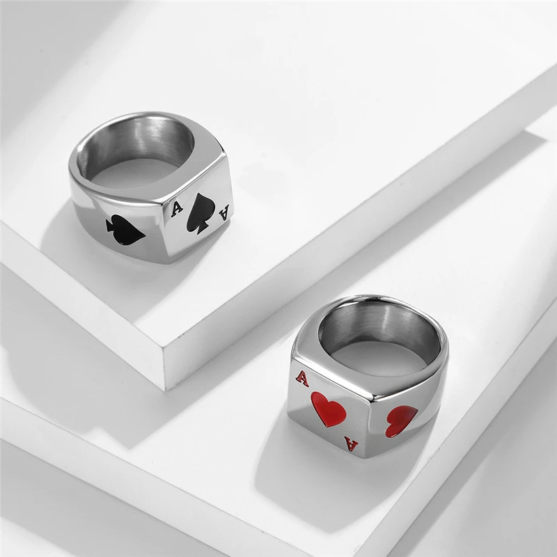 Titanium Retro Good Luck Poker High Quelity Fine Stainless Steel Male Female Ring Polished No Fading JZ541