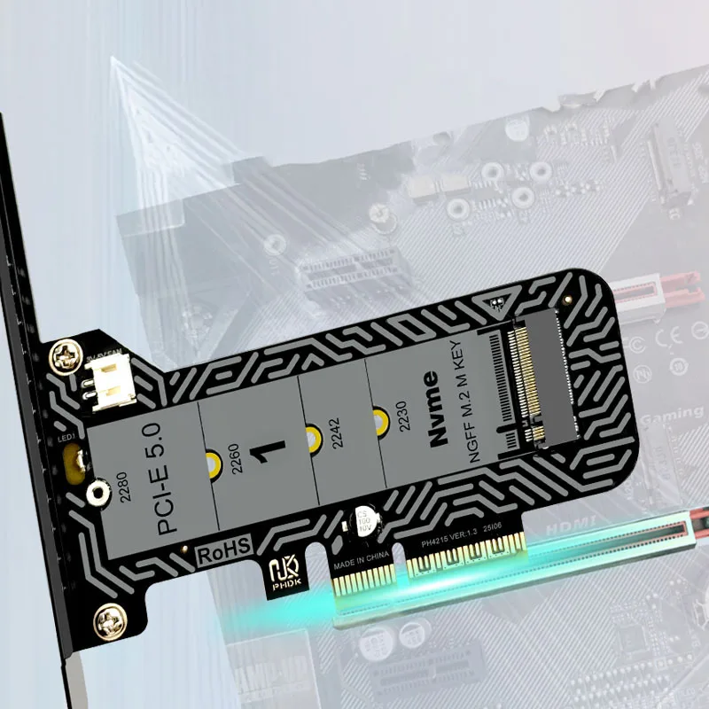 PCIE5.0 X4 to NVME Expansion Card Riser M.2 NVME SSD Adapter Support 2230 2242 2260 2280 M Key NVME SSD with Low Profile Bracket