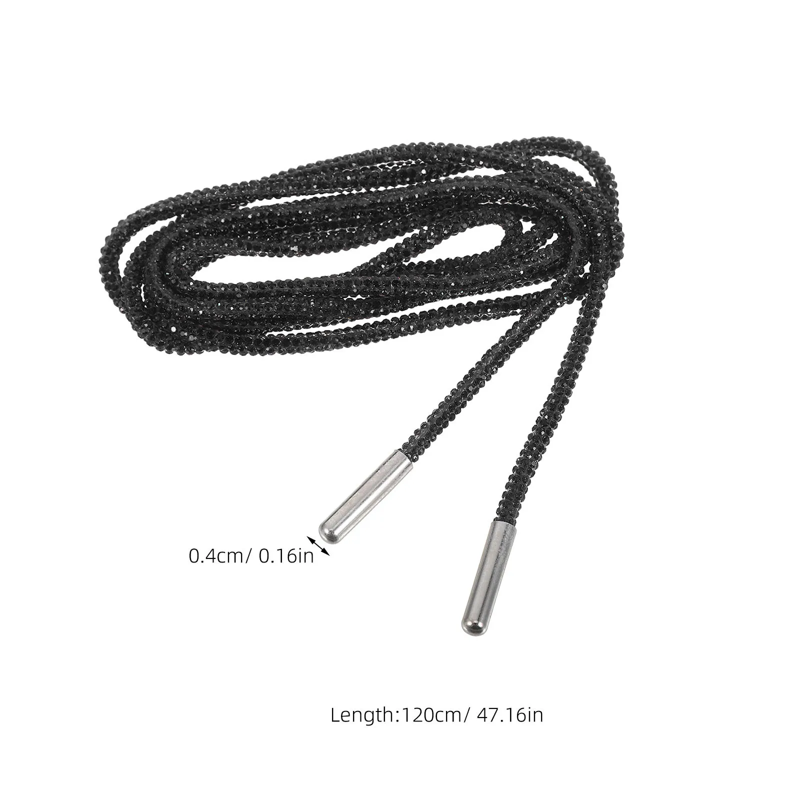 1 زوج حجر الراين أربطة أحذية جولة بريق أربطة الحذاء للأحذية الرياضية Sweatpants هوديس كريستال بلينغ حبل سلاسل الأحذية الأسود