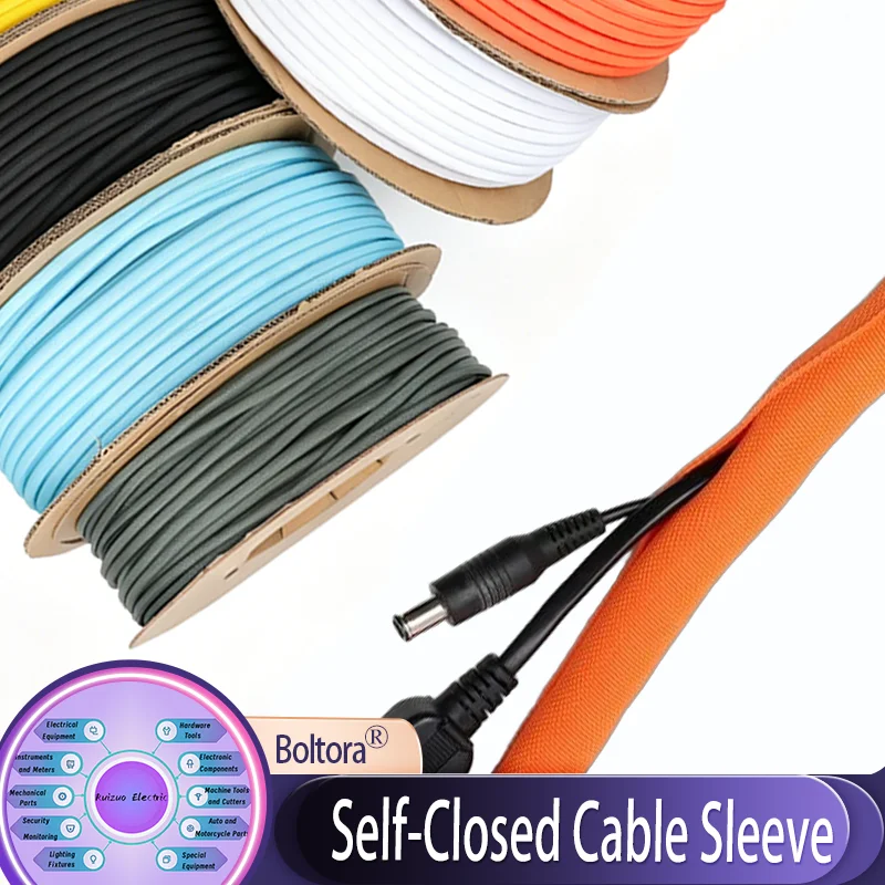 2/5/10m Self Closing PET Expandable Braided Sleeve Insulated Wrap Self Close Sleeved Cable Protecter Self-Closed Cable Organiser