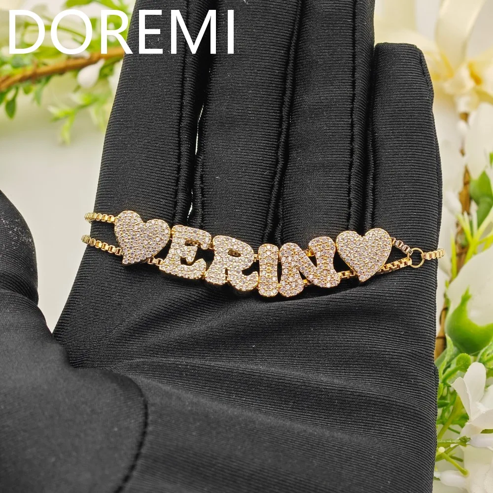 DOREMI A-Z Alphabet Letter Bubble Cz Name Slider Letters DIY Custom Name Letters Slide Heart Charms Slide Bracelet