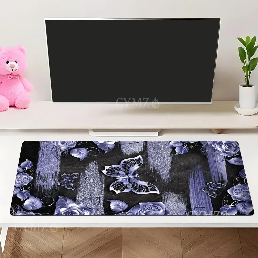 

Большой коврик для мыши HD с бабочкой и цветком, резиновый противоскользящий коврик для компьютера, ноутбука, настольного компьютера, утолщенная клавиатура, аксессуары для ПК, запирающий край