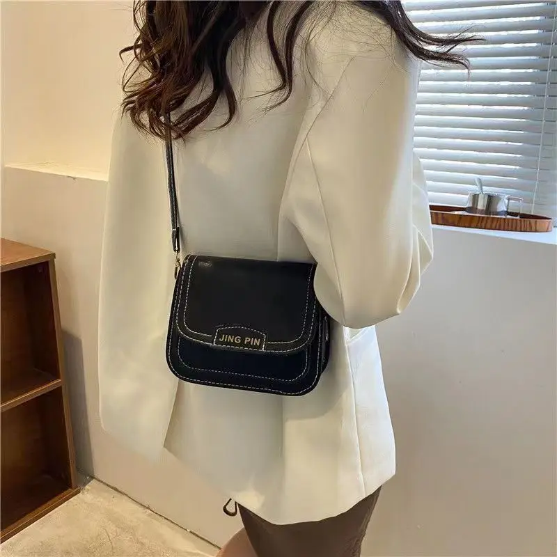 Women\'s Autumn New Contrast Color Sewing Thread Style Bag Korean Edition Crossbody Bag Versatile Fashion One Shoulder Bag