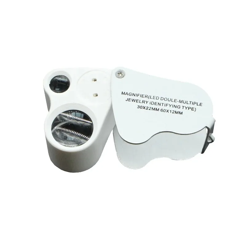 Metal folding 30-60 times jewelry appraisal magnifying glass with double lamps and double lenses for porcelain and jade
