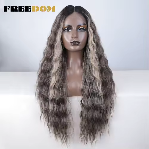 FREEDOM Synthetic Lace Front Wig Long Deep Wavy Ombre Blonde Ginger Lace Wigs For Black Women Heat Resistant Cosplay Wigs - Image 16