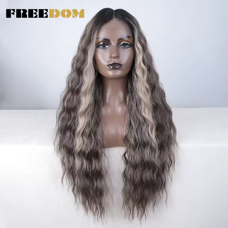 FREEDOM Synthetic Lace Front Wig Long Deep Wavy Ombre Blonde Ginger Lace Wigs For Black Women Heat Resistant Cosplay Wigs - Image 16
