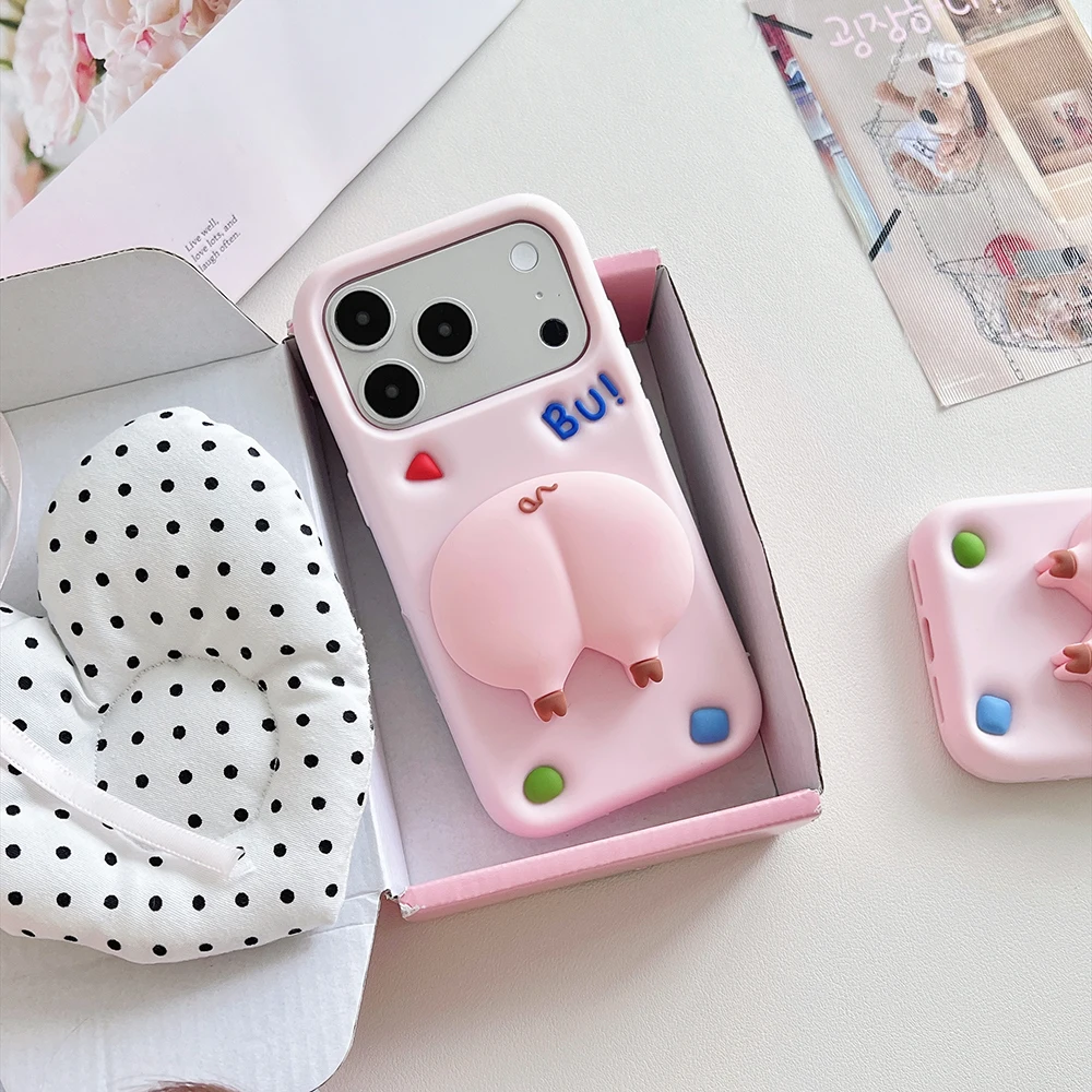 3D Cartoon Schweinchen-Po-Halterung Weiche Silikon-Handyhülle für iPhone 16 17 18 Pro Max Lustige Stoßfeste Standhalter-Abdeckung – Detail 3