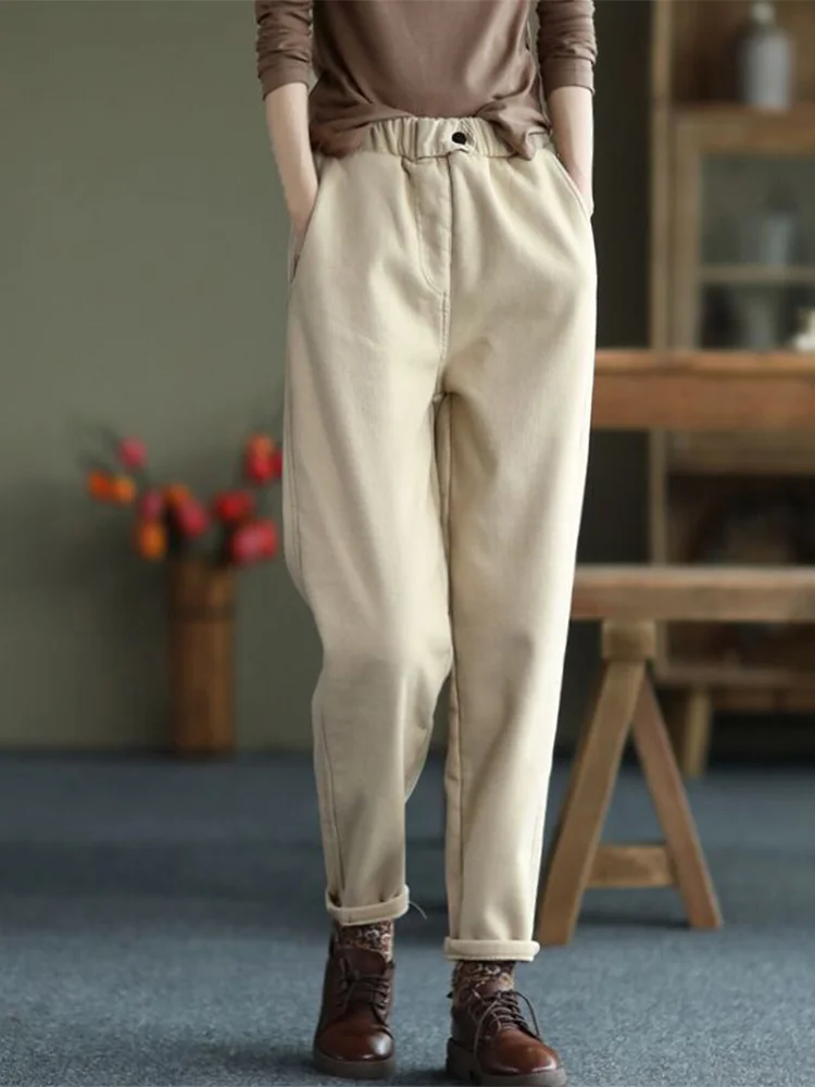 Thiened Fce Foderato Papà Pantaloni Lunghi Abbigliamento Casual Invernali da Donna Pantaloni Harlan in Cotone Pantaloni Lunghi a Vita Alta Pendolarismo Sle