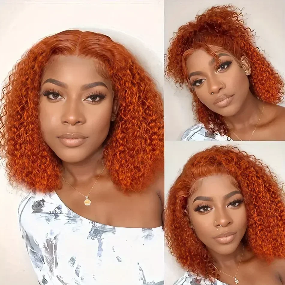 

Short Bob Wigs Human Hair Pre Plucked Ginger Orange 13x6x1 Deep Curly T Part Wig Curly Human Hair Wig Bob Wigs For Women