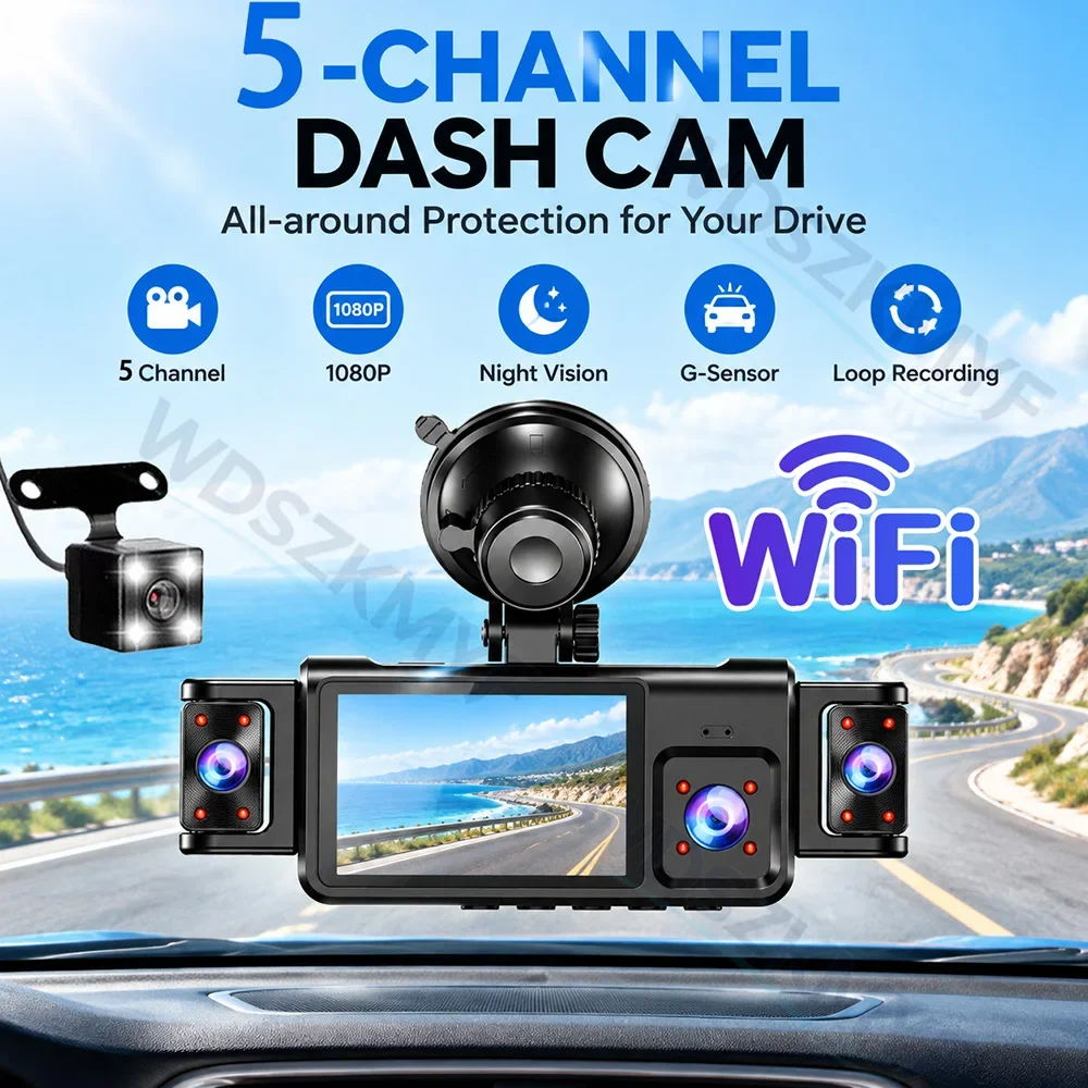 5Camera 360 Degrees Car DVR 1080P Video Recorder 4Lens 5Lens Dash Cam Front right left Rear View camera 24h Parking Monitor Gift