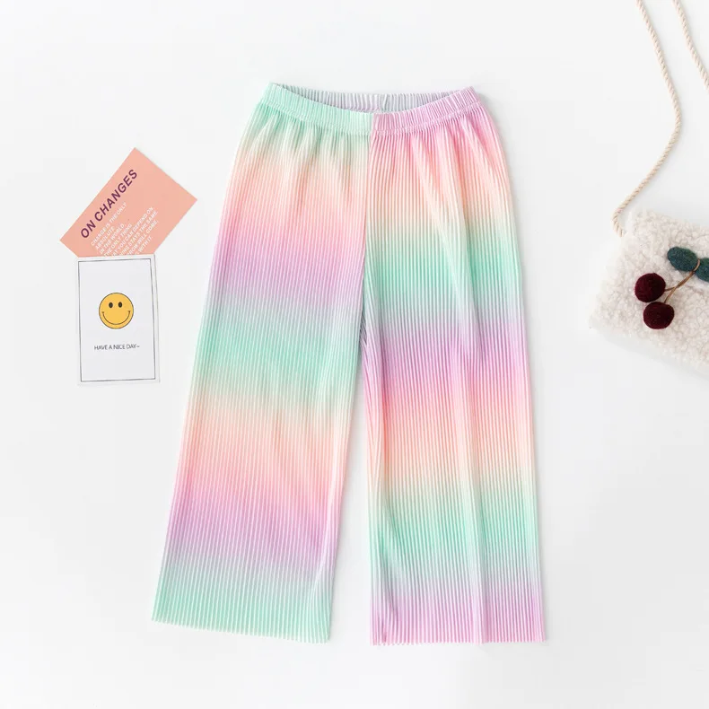 Kids Pants Creased Rainbow Wide-leg Pants Kids Clothes for Girls 4 To 11 Years Legings for Girls Teenage Girls Clothing