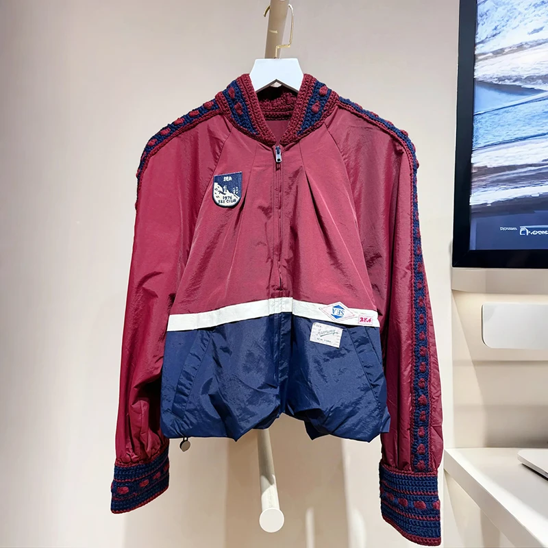 

Ветрозащитная куртка в стиле ретро с воротником-стойкой в стиле пэчворк, женское пальто длиной до плеч, воротник-стойка, молния...