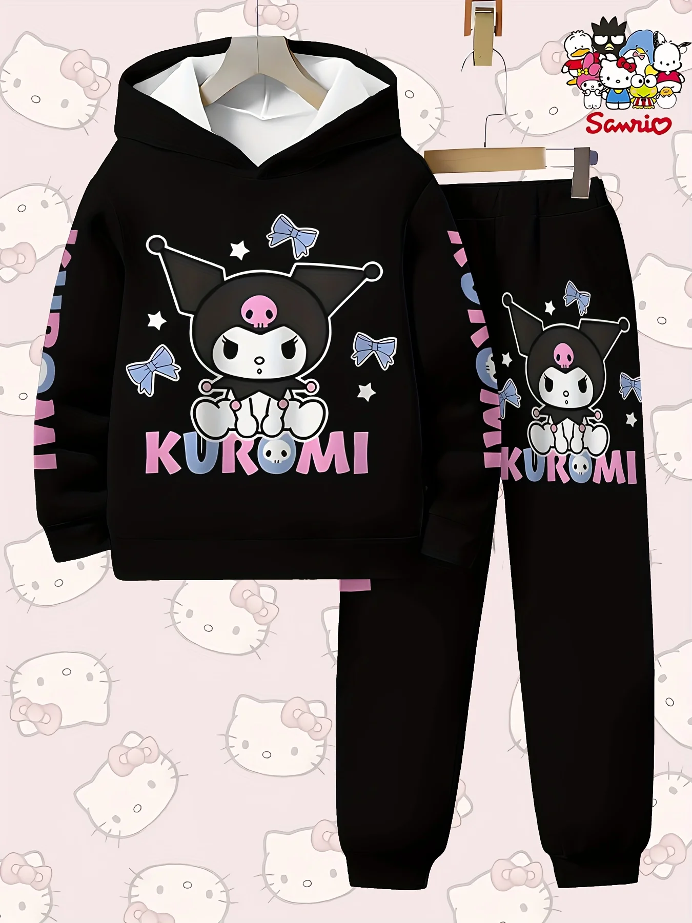 

2 шт./компл. Sanrio Kuromi, комплект толстовок для детей и взрослых для мальчиков и девочек, костюм, повседневный свитшот, комплект спортивной одежды, удобный полиэстер 2026