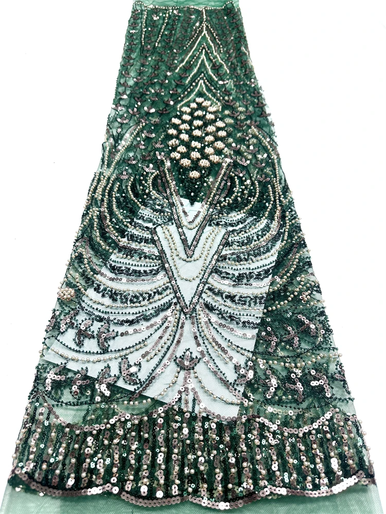 

Luxury French African Handmade Embroidery Crystal pearl Beads Lace High Quality Nigerian Sequin Lace Fabric For Wedding Dre