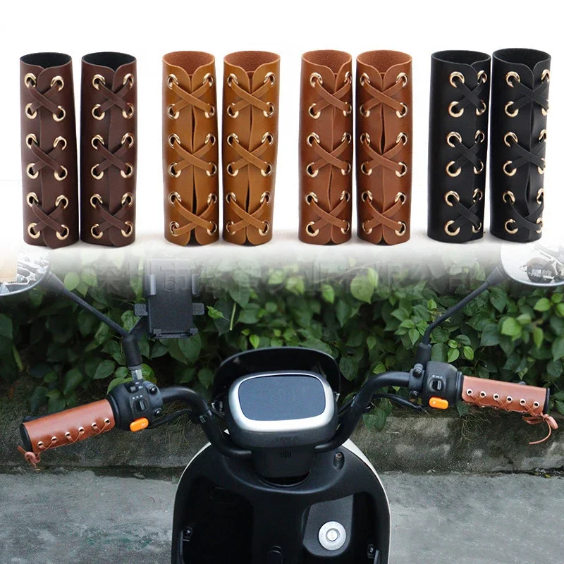 1PC Motorcycle Universal Handlebar Cover Bicycle Riding Non-slip Vintage Leather Protective Cover Motorcycle Tuning Accessories