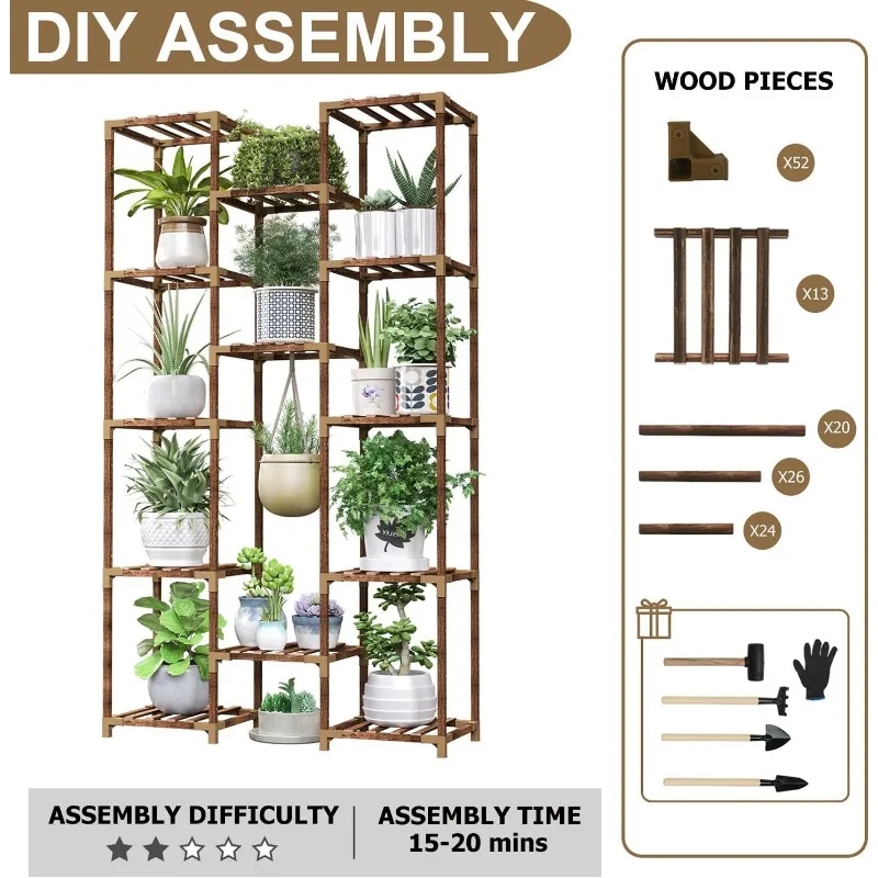 Tall Plant Stand Indoor Outdoor, 13 Tier Large Plant Shelf Rack Holder for Multiple Plants, Flower Stand for Hanging