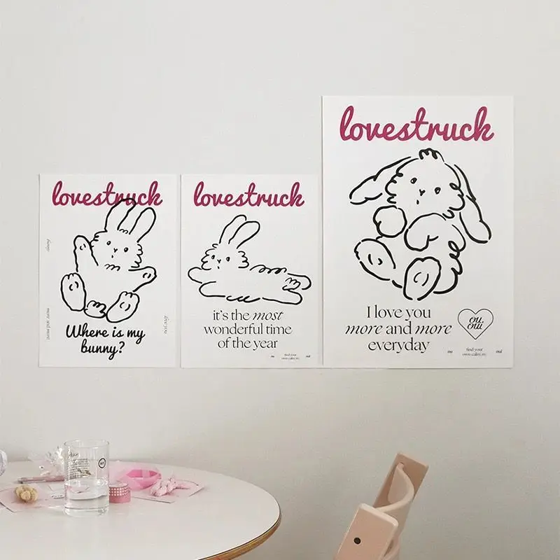 VIKAMA Minimal Bunny Print Wall Tapestry Cute Letter Wall Hanging Simple Line Art Aesthetic Dorm Bedroom Home Wall Decor