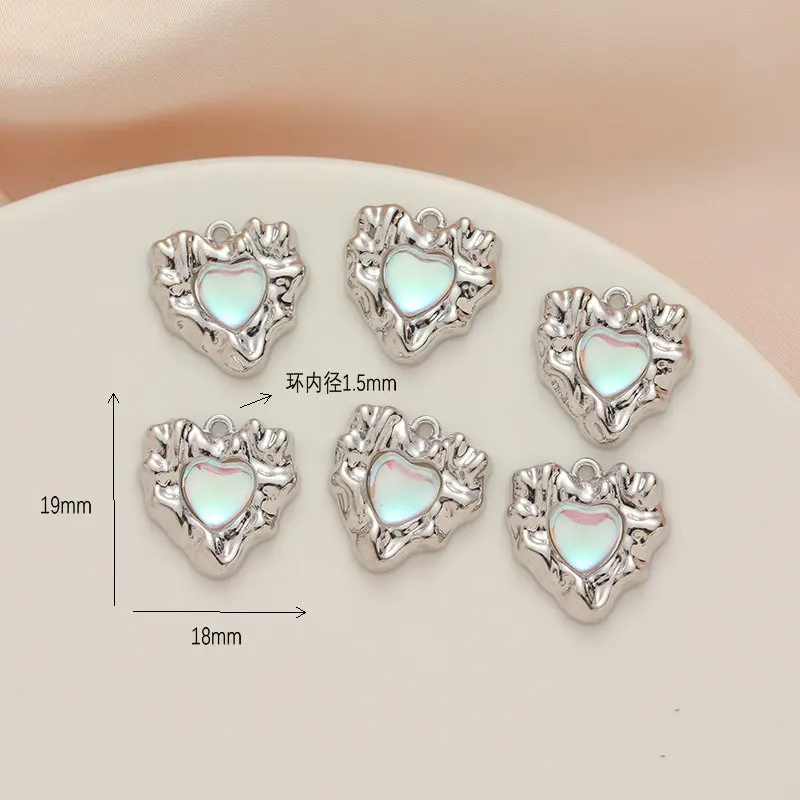 Trendy New Crystal Rhinestone Paved Love Heart Jewelry DIY Charms 18*19mm 50pcs Bright Metal Necklace Earring Bracelet Pendants