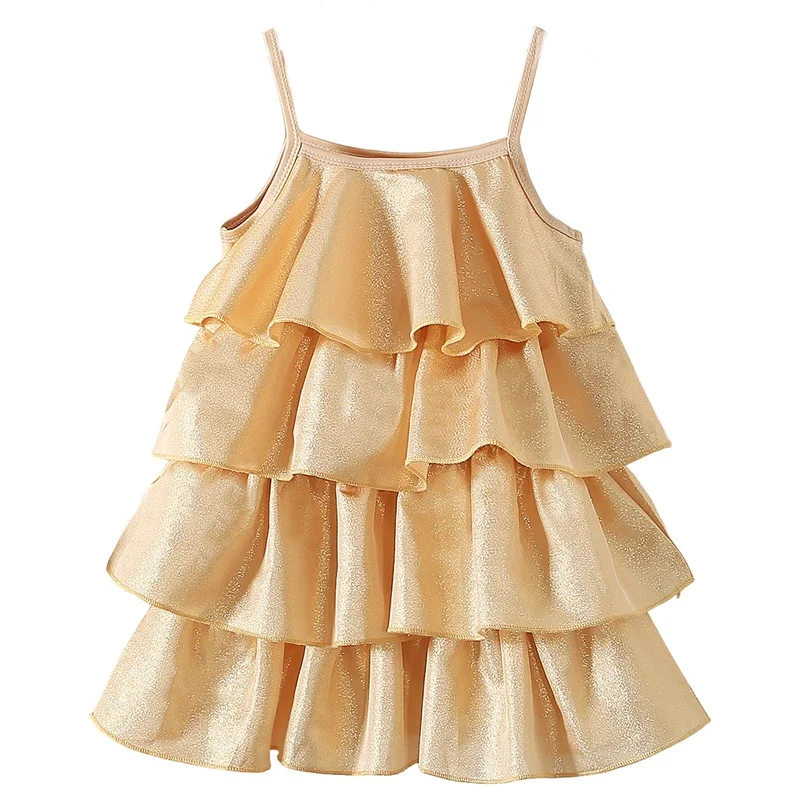 Citgeett Summer Kids Toddler Girl Sleeveless Dress Solid Color Spaghetti Strap Ruffled Cake A-Line Dress Clothes