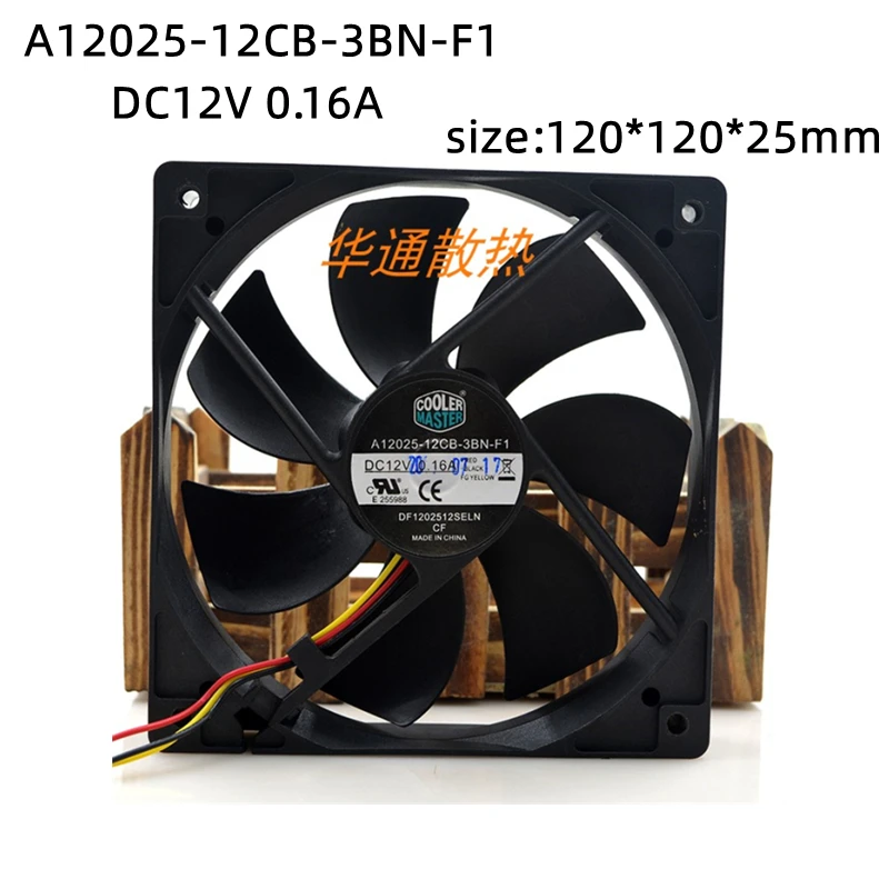 

New original for CoolerMaster Chassis cooling fan 12cm 12025 DC12V 0.16A A12025-12CB-3BN-F1 3-wire mute fan