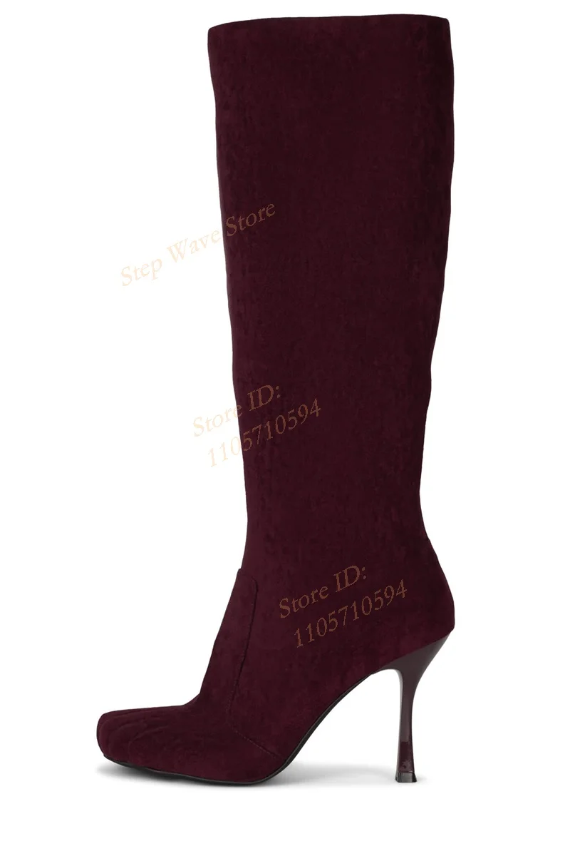 Boot For Woman 2026 With Embossed Toes Knee High Stiletto Zipper Trending Winter Autumn Shoes Handmade Ladies Leather Shoes