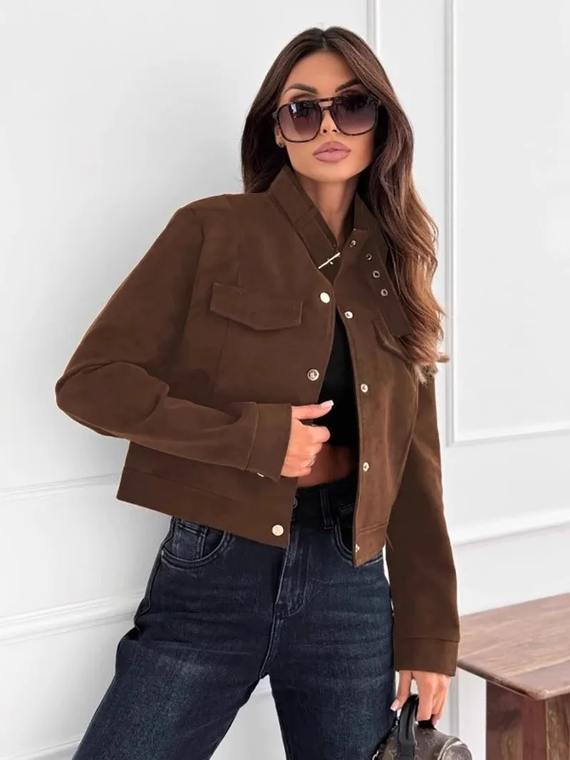 

Повседневная свободная посадка Long Sve ort Jaet, осень-зима, новинка Sle Faion, воротник-стойка, мотоциклетная верхняя одежда на одной пуговице