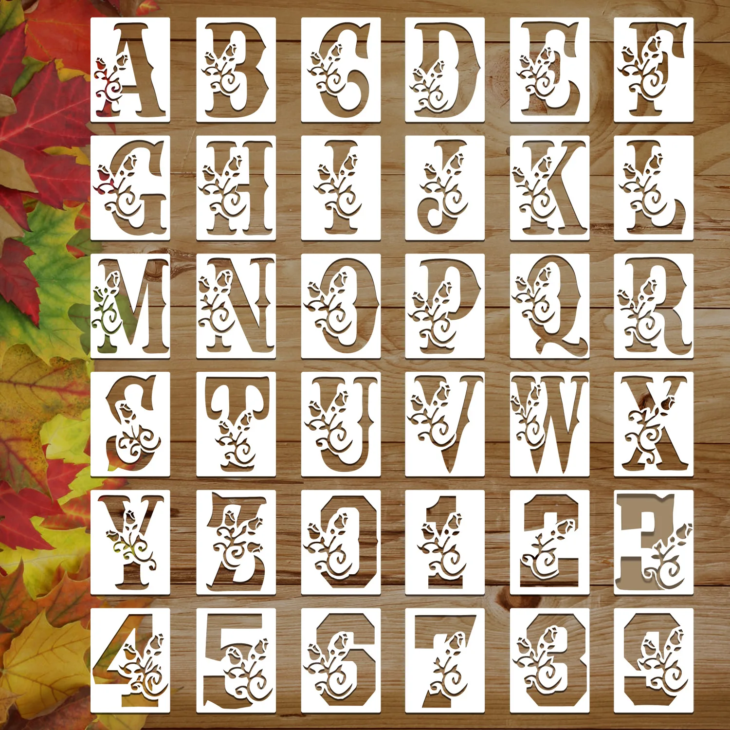 36Floral letter templates Reusable rose letter painting template Hollowed-out graffiti template Inkjet printing mold For wall de