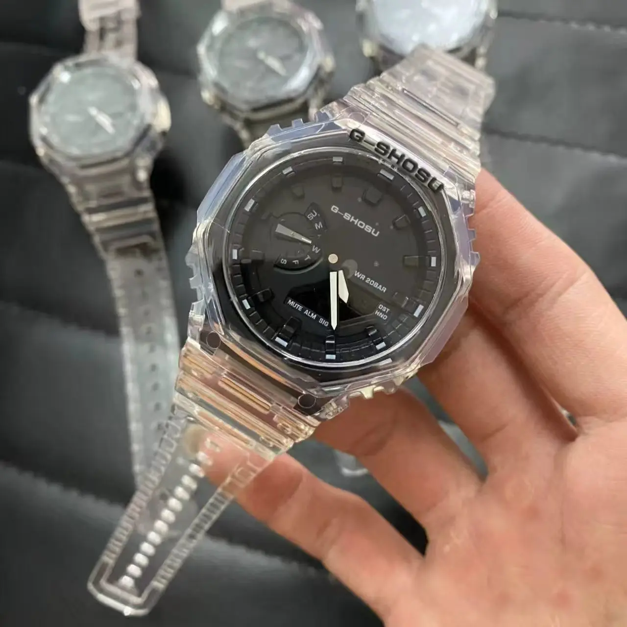 Orologio sportivo elettronico da uomo, ora mondiale, funzione completa, doppio display, sollevamento automatico, fumetti in quercia leggera