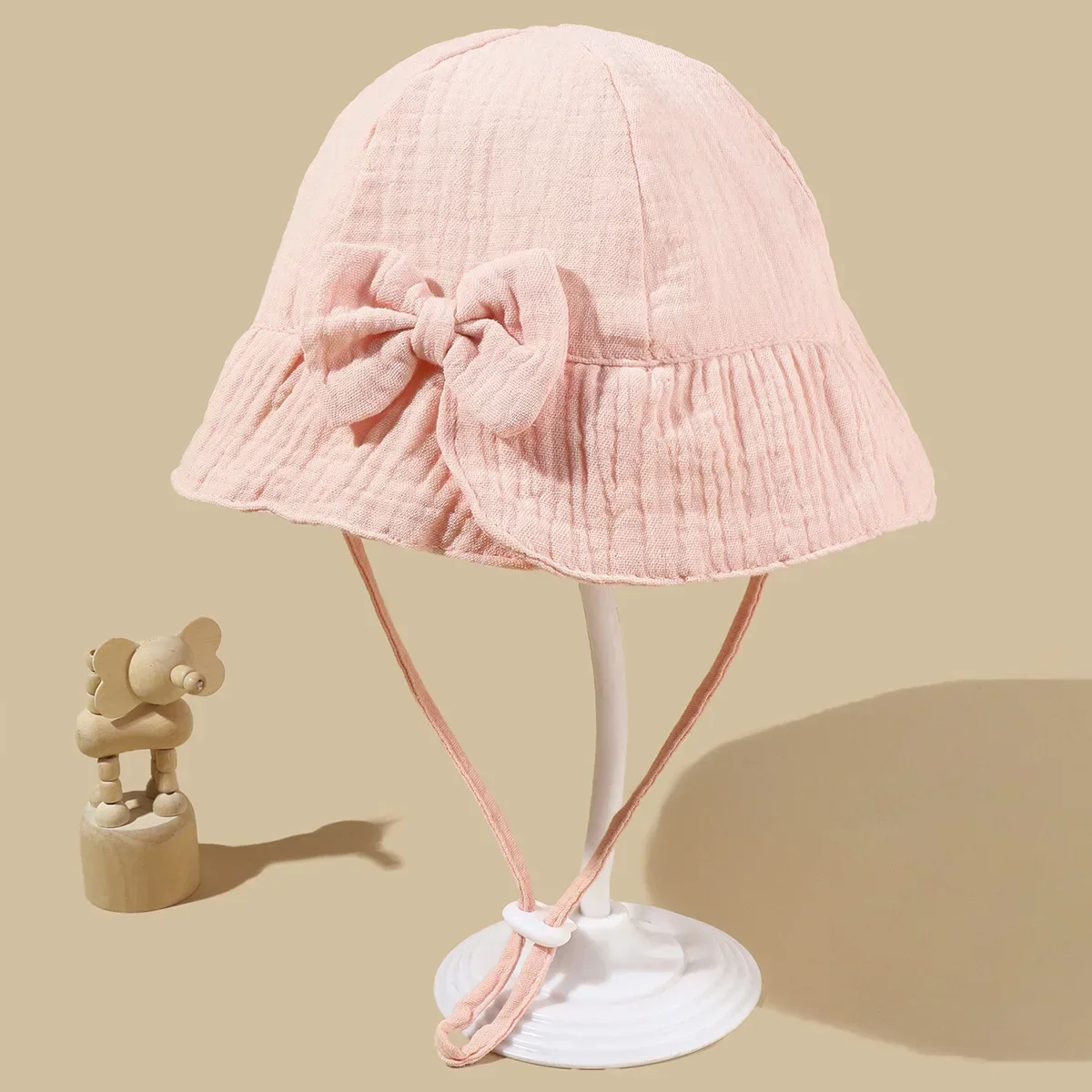 

New Baby Cotton Bowknot Bucket Hat Children Sunscreen Outdoor Caps Boy Girl Print Panama Hat Unisex Beach Fishing Hat For 3-12M