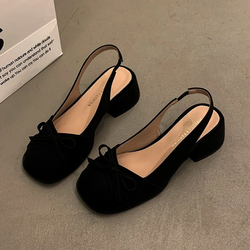 French Bow Baotou Women's Sandals Beautiful Temperament Block Heel 2025 New Mary Jane
