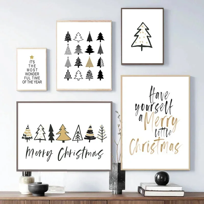 Festive Christmas Tree Phrase Canvas Painting  Holiday Wall Art Poster Print for Living Room Decor