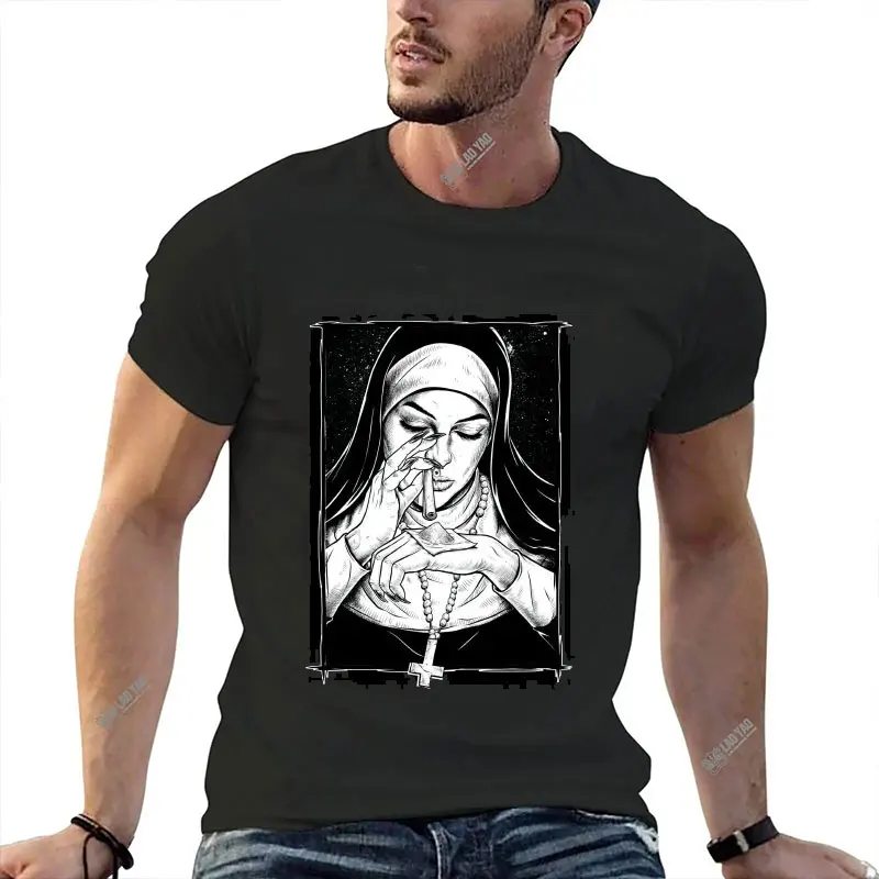 Funny Devil Unholy Nun T Shirt Men T-Shirts Free Harajuku Crazy Pure modal Tee Shirt Short Sleeve T Shirts O Neck Tops Unique