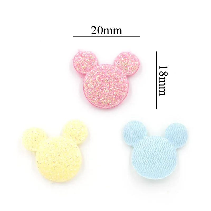 60Pcs 18*20mm Glitter Mouse Head Bepowder Applique Cloth Padded Patches for Craft/Clothes/Hairpin/Wedding DIY Decoration