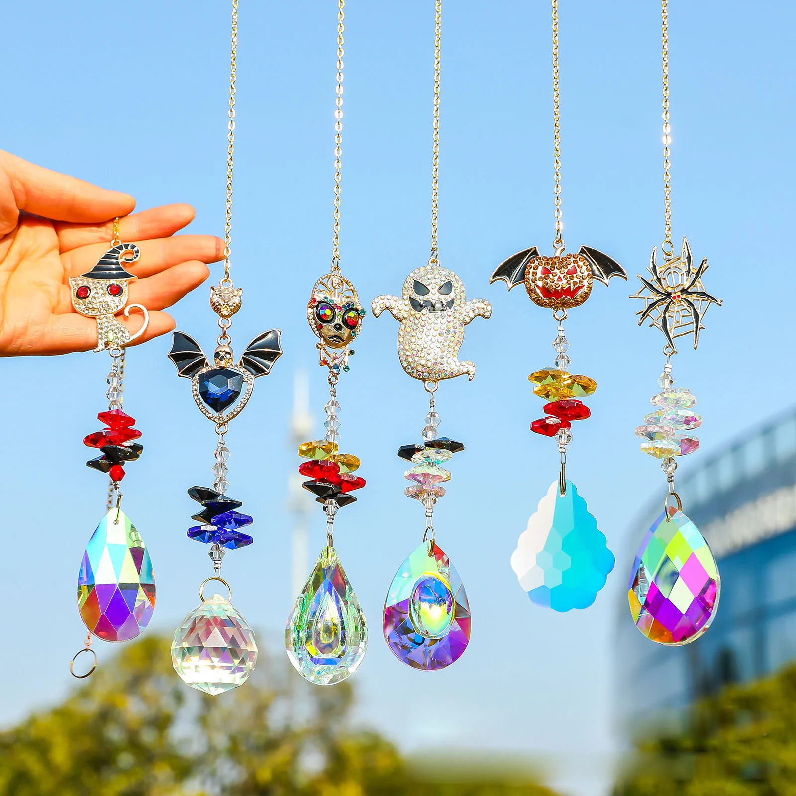 Rainbow Suncatcher Colorful Diamond Sun Catcher Gift Halloween Prism Rhinestone Rainbow Maker Window Hanging Garden Decor
