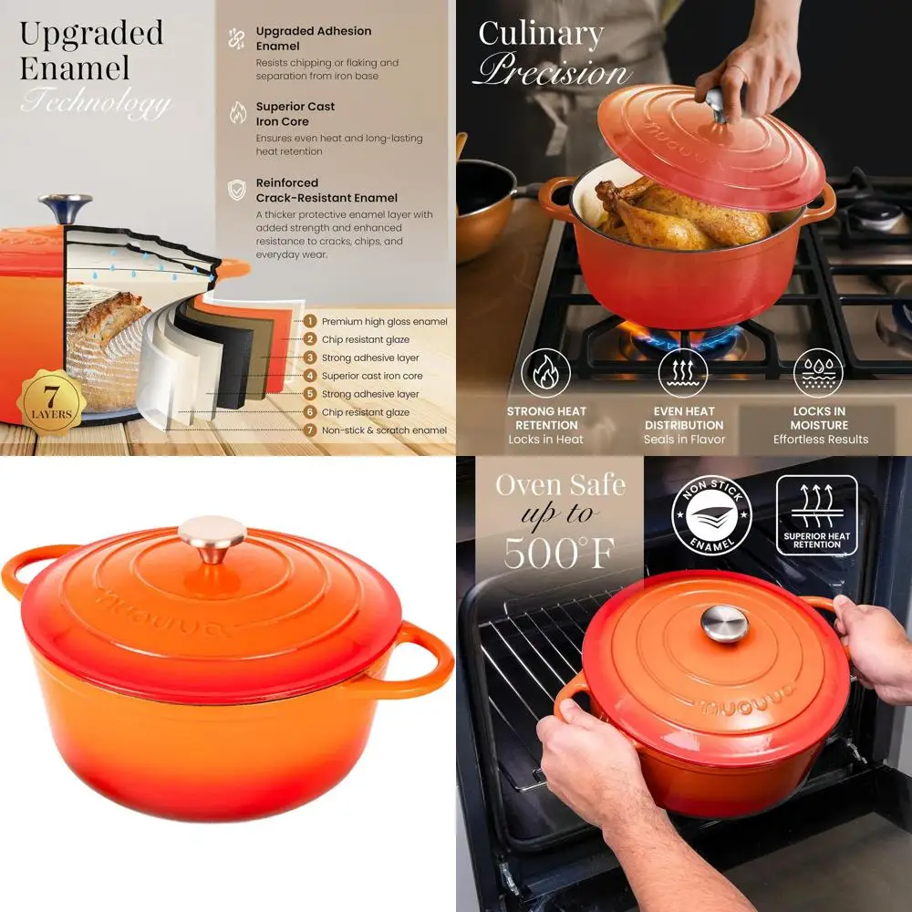 

Эмалированная чугунная голландская духовка с антипригарным покрытием на 6,4 литра и крышкой — безопасная для духовки до 500 ° F для выпечки, плетения, раковины, обжарки - 28см