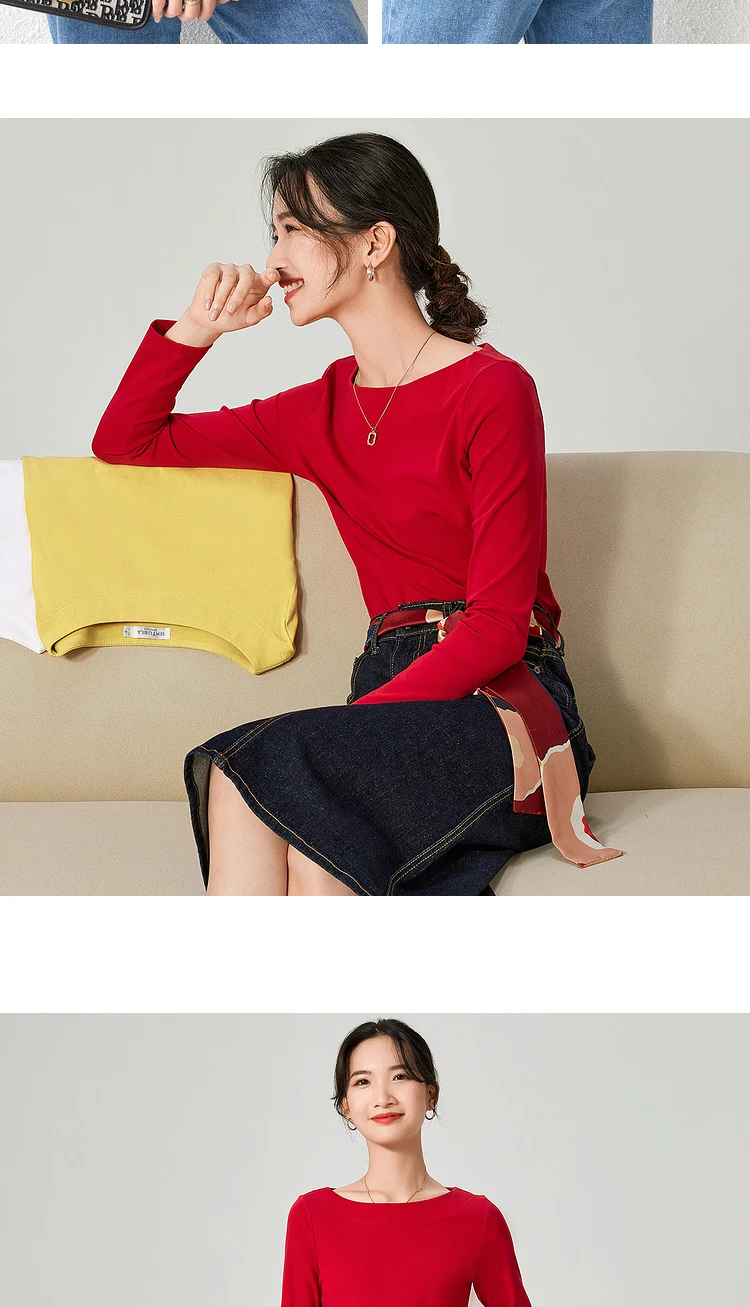 Sentubila Baumwolle Shirts 2023 Frühling Herbst Solide Bodenbildung Tops Oansatz T-shirts Streetwear Temperament Pullover 111T34249 – Detail 14
