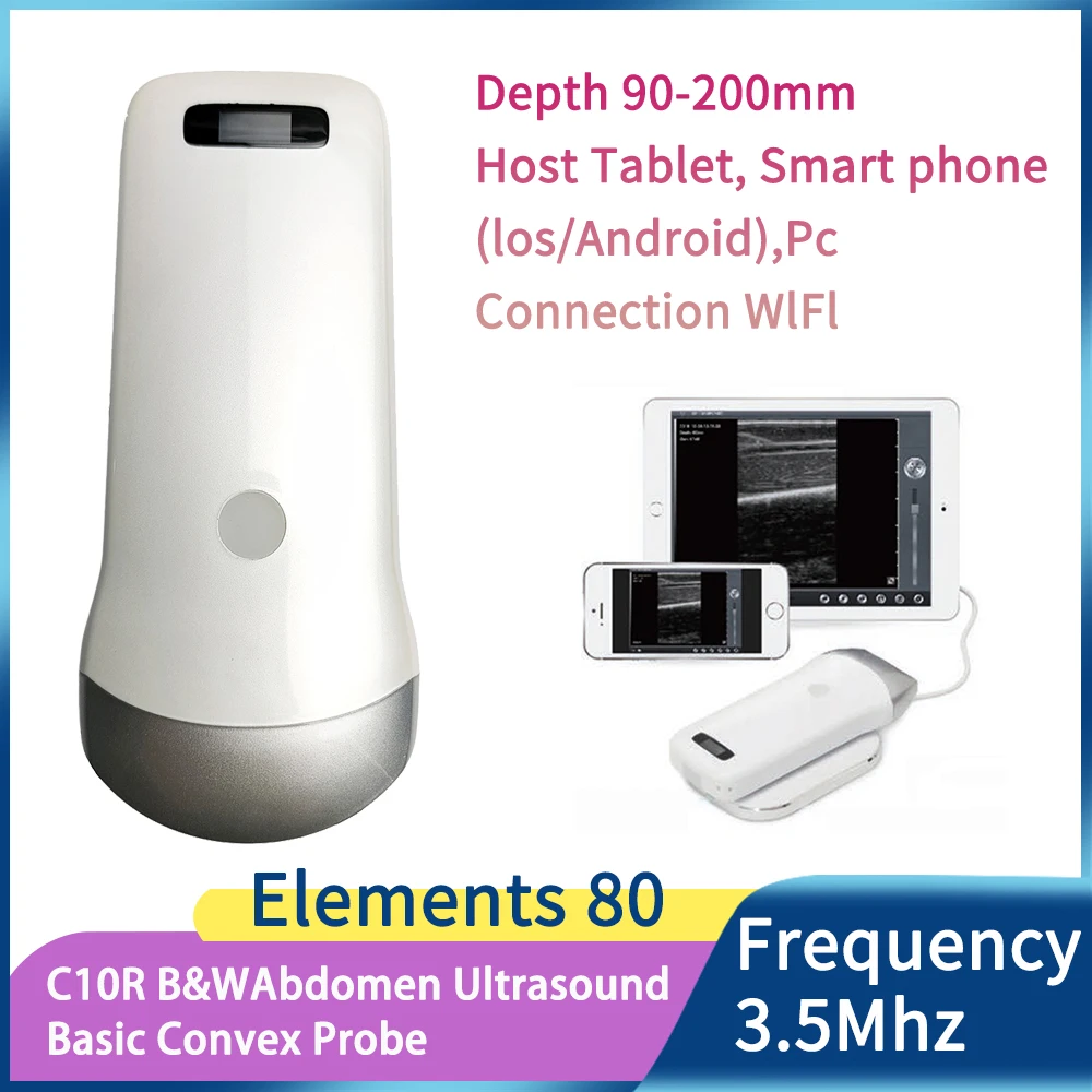 Portable Wireless Ultrasound Convex Probe Scanner Machine with Aluminium Box Support IOS Android Windows