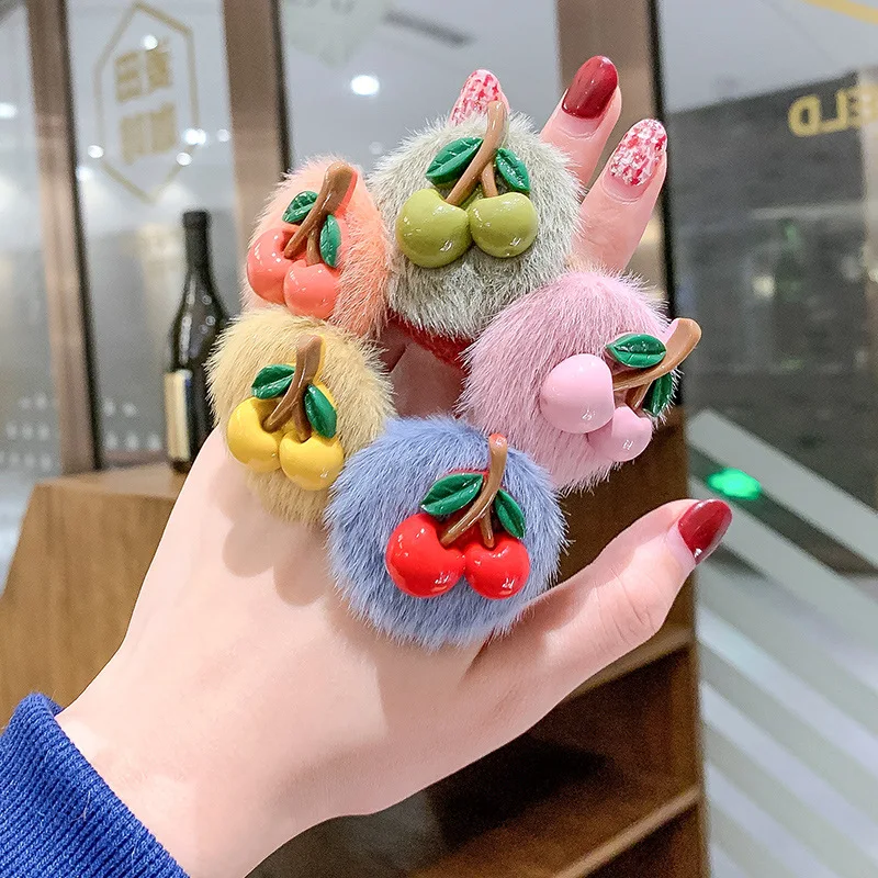 

120Pcs/Lot DIY Simple Multi Plush Cherry Chuzzle Deluxe Rubber Bands Elasticity Hair Rings Styling Tools Accessories HA1490