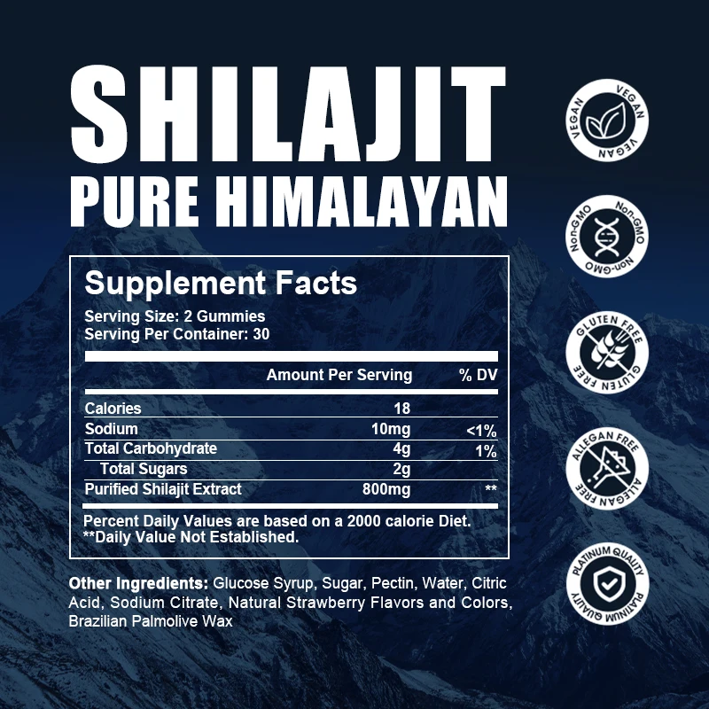 Shilajit Gummies with Black Seed Oil Himalayan Resin Pure Organic 13 in 1 Compound Used for Energy Cognitive Immunity Support