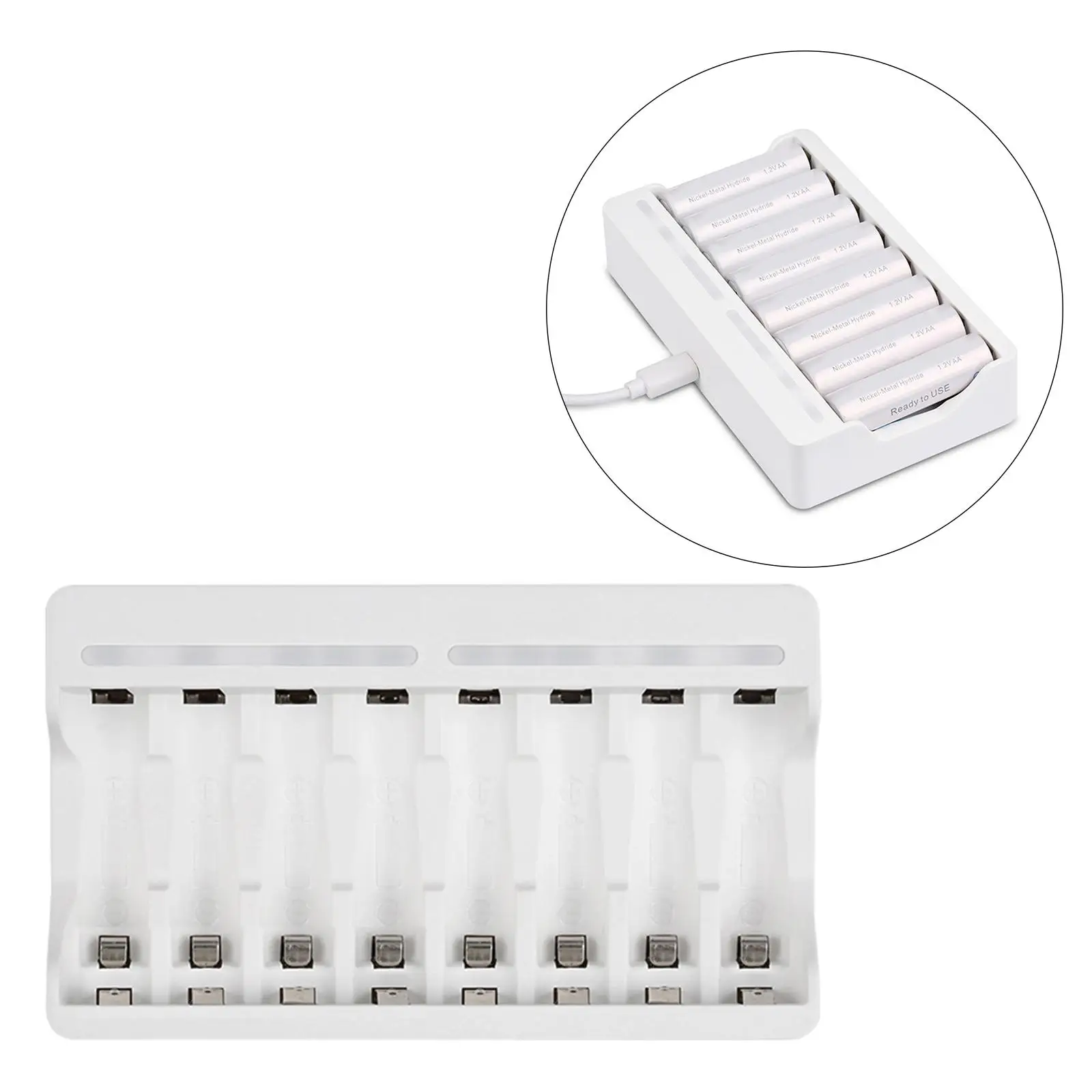 AA AAA USB Battery Charger 8 Bay Slots for Ni-MH NiCD Rechargeable Batteries