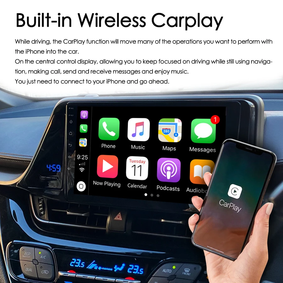 8GB + 128GB nawigacja GPS Android 13 AI Radio Stereo do samochodu Toyota C-HR CHR 2016-2020 bezprzewodowy multimedialny odtwarzacz Video CarPlay