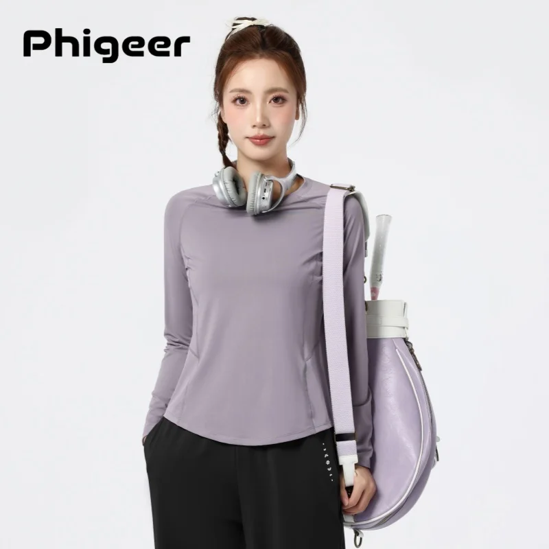 

PHIGEER Long Sleeve Yoga Shirts, Women Loose Fit Round Neck Exercise T-Shirt, Breathable Dry Fit Gym Running Sport Top, Fall New