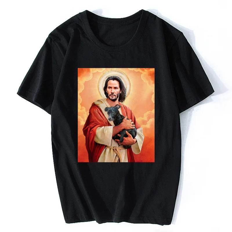 Keanu Reeves Holding A Puppy T Shirt Keanu Reeves Dog Keanu Reeves Jesus T-shirt Poster Artwork Tees Tops Clothing