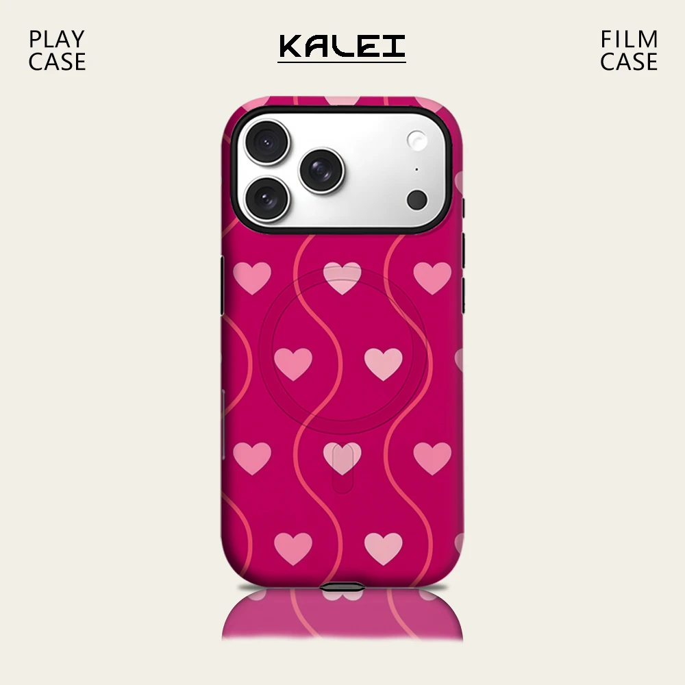 Fuchsia Wave & Heart Handyhülle für IPhone 17 16 15 14 13 Pro Max Plus für magnetische einzelne doppelschichtige robuste Hülle