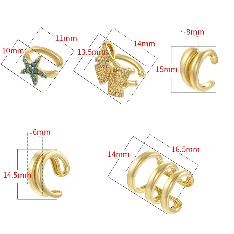 ZHUKOU No Piercing 18K Gold-plated Starfish Butterfly Simple System Can Be Worn By Both Men And Women Ear Clips:VE1435-VE1439