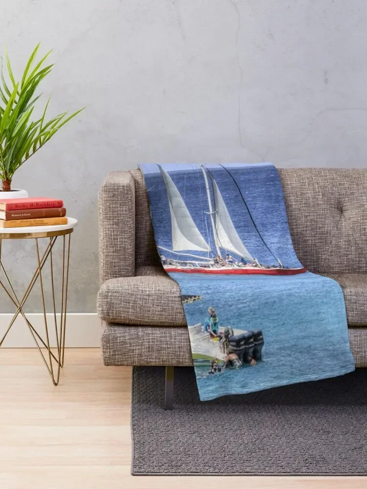 Barbados Blue Sea Catamaran Throw Blanket Plush bed plaid Designers for winter Blankets