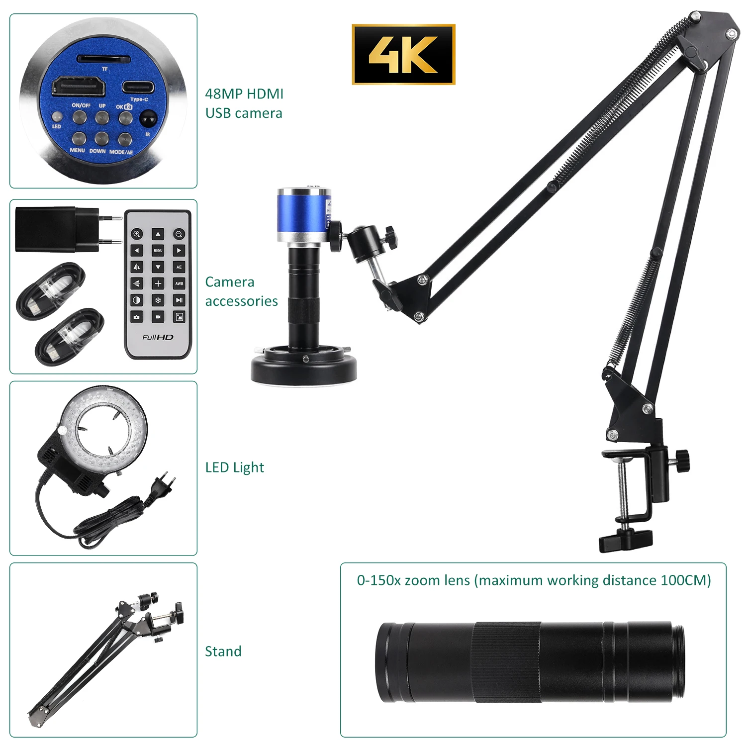 YIZHAN 60MP Volledige 4K Elektronische Digitale Microscoop HDMI USB VGA Afstandsbediening 150x Soldeermicroscoop Voor Telefoons Met Ondersteuning